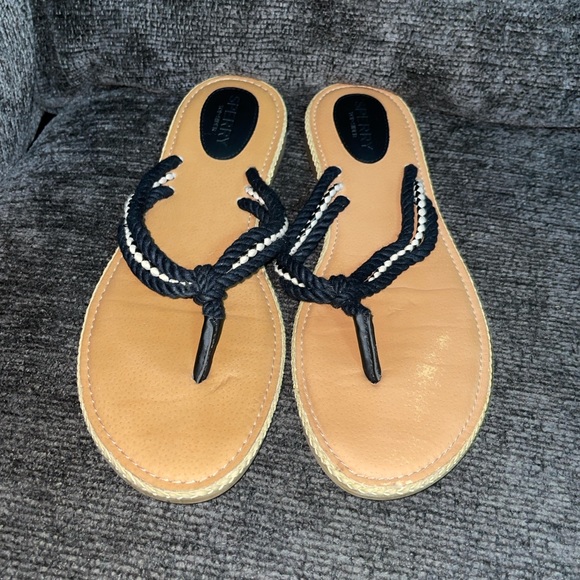 Sperry Black and white Rope Flip Flops Sz 9 - Picture 4 of 7